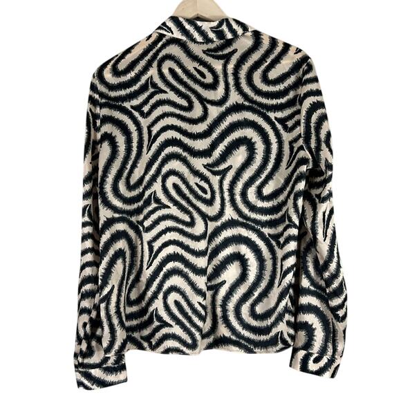 Topshop Button Down Shirt Womens 10 Cream Black Abstract Swirl Pleated Funky - Picture 3 of 5